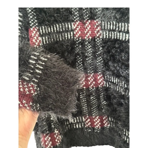 Sanctuary Women’s Fuzzy Black Red Plaid Turtleneck Sweater - Picture 3 of 4